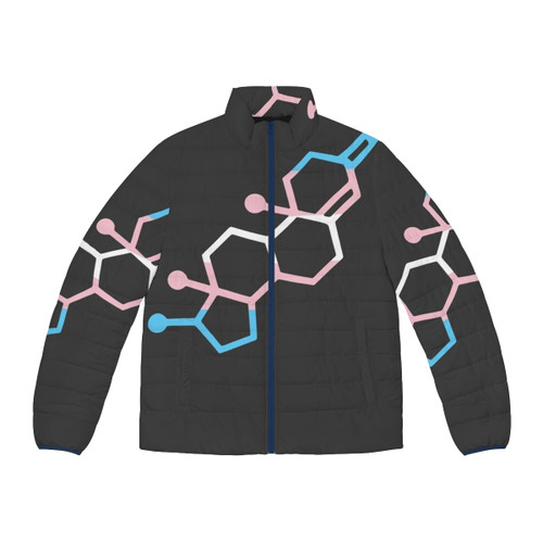 Puffer jacket with chemical structure of testosterone