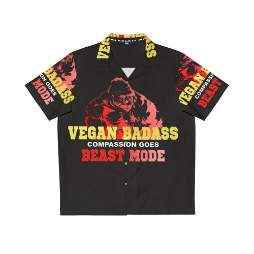 Vegan bodybuilder wearing a Hawaiian shirt for muscle building and fitness