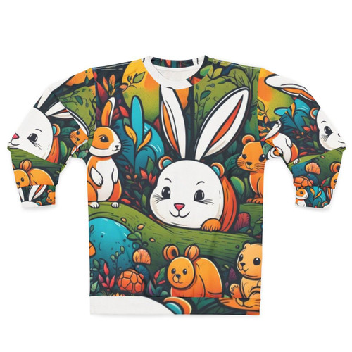 Cute animal print sweatshirt with whimsical critter graphics
