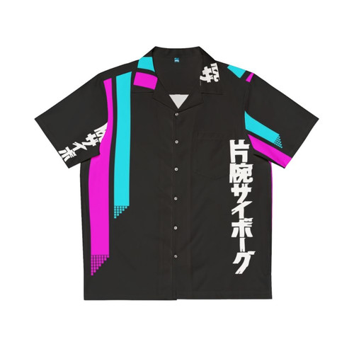 Vaporwave aesthetic hawaiian shirt featuring retro 80s style and neon colors