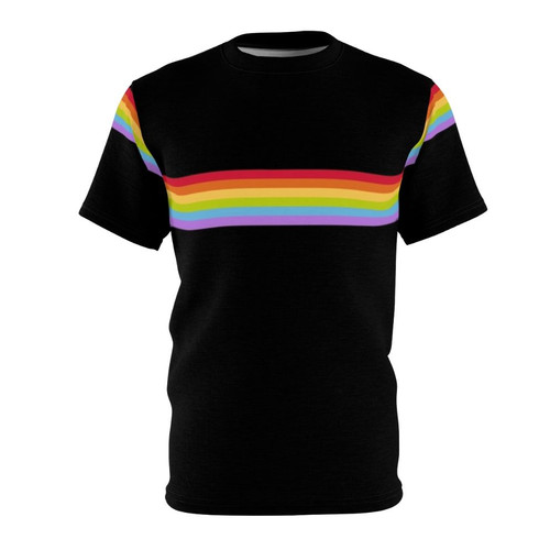 Vibrant retro-style gay pride t-shirt with rainbow stripes