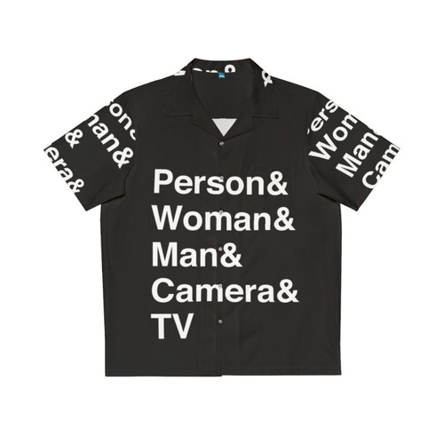 Humorous Hawaiian shirt with "Person Woman Man Camera TV" design