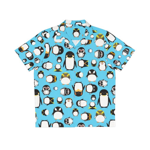 A colorful Hawaiian shirt featuring a variety of penguin species