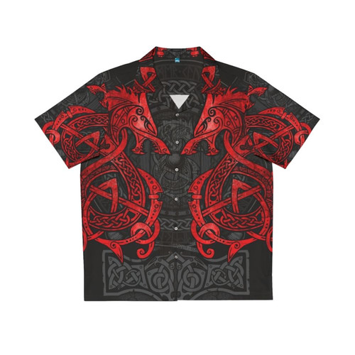 Fighting Fenrir Red Hawaiian Shirt with Norse Mythology Design