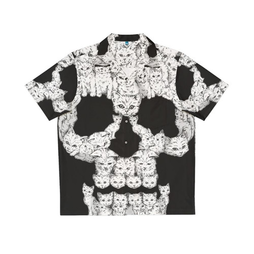 Fierce Feline Hawaiian Shirt with Skulls Graphic