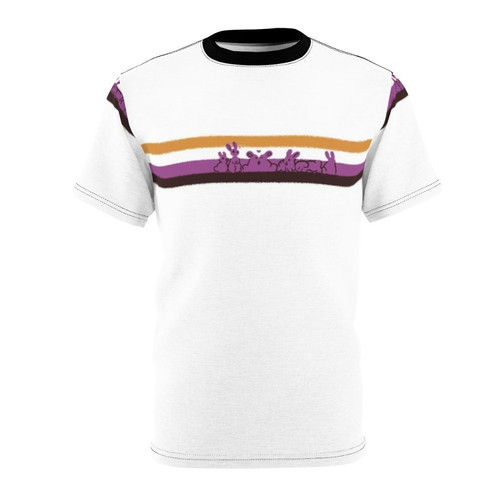 Vibrant and colorful t-shirt design featuring non-binary pride rabbits