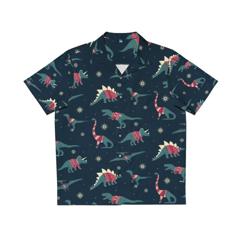 Festive dinosaur print Hawaiian shirt with cute dino sweater design