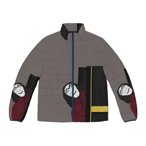 Money Heist Korea Puffer Jacket featuring the official logo and design