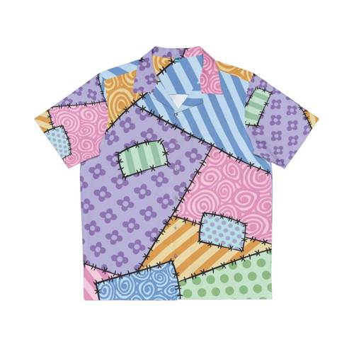 Patchwork Hawaiian Shirt with Colorful Floral and Star Pattern
