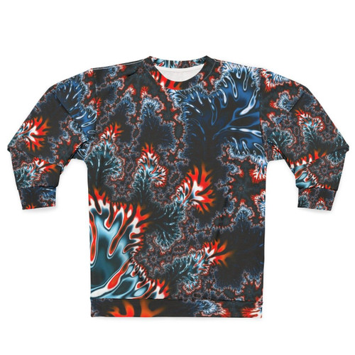 Coral Fractal Sweatshirt with Bold, Psychedelic, Trippy Abstract Design