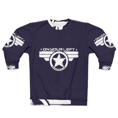 Distressed 'On Your Left' Running Club Sweatshirt featuring Captain America superhero design