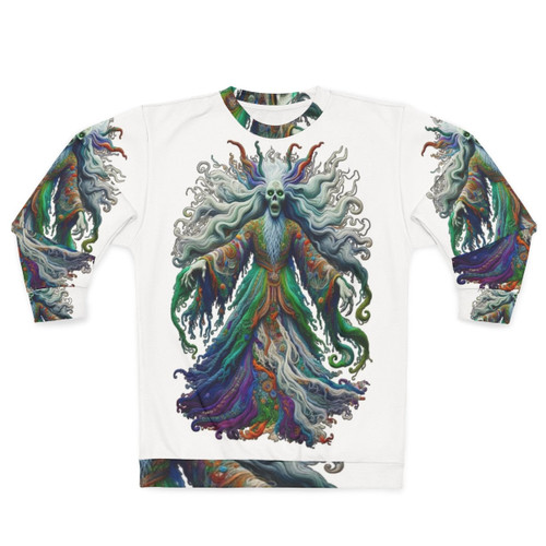 Colorful Banshee Sweatshirt with Embroidered Mythical Creature Design