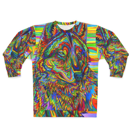 Colorful psychedelic rainbow trippy wolf sweatshirt design