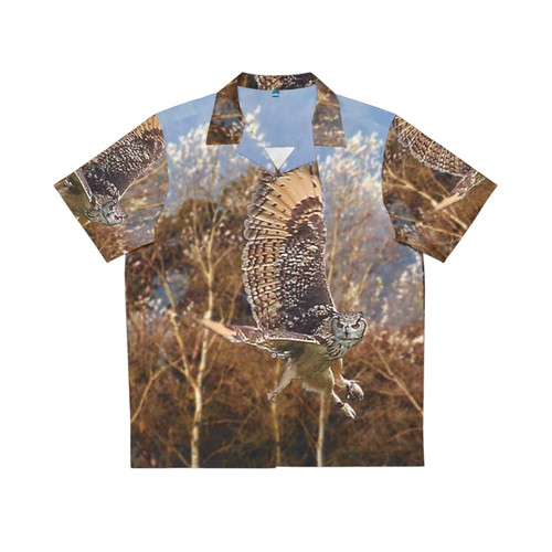 Eurasian eagle owl Hawaiian shirt with graceful bird in flight