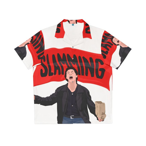 Ethan Bradberry slamming in a vibrant Hawaiian shirt