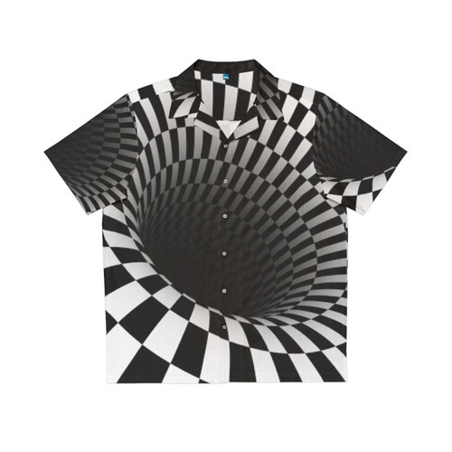 Black and white optical illusion Hawaiian shirt with checkerboard pattern