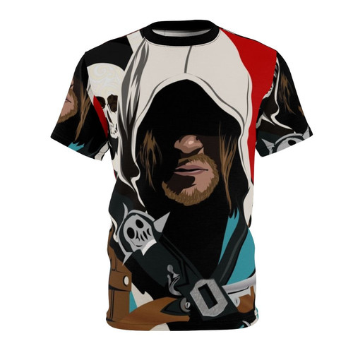 Assassin's Creed Black Flag inspired graphic t-shirt design featuring pirate and nautical elements