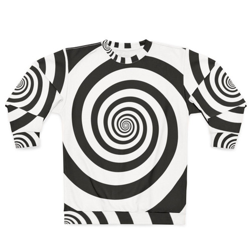 Hypnotic black and white swirl sweatshirt with psychedelic pattern