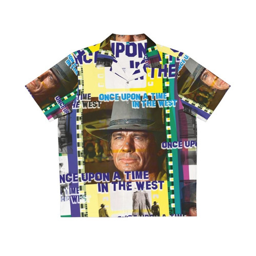 Retro 1960s Hawaiian shirt featuring "Once Upon a Time in the West" movie graphics