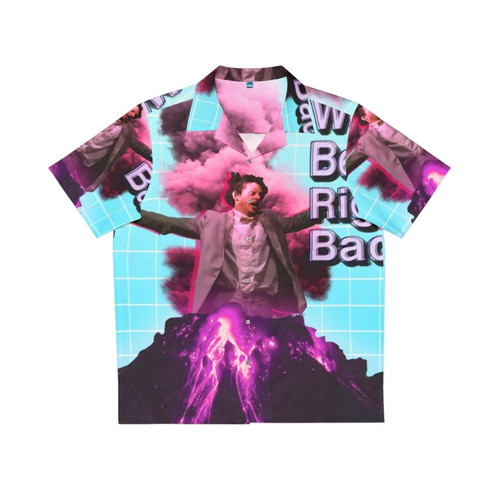 Eric Andre inspired aesthetic Hawaiian shirt with pastel colors and volcano print