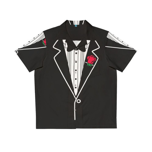 Tuxedo Hawaiian shirt with rose print pattern