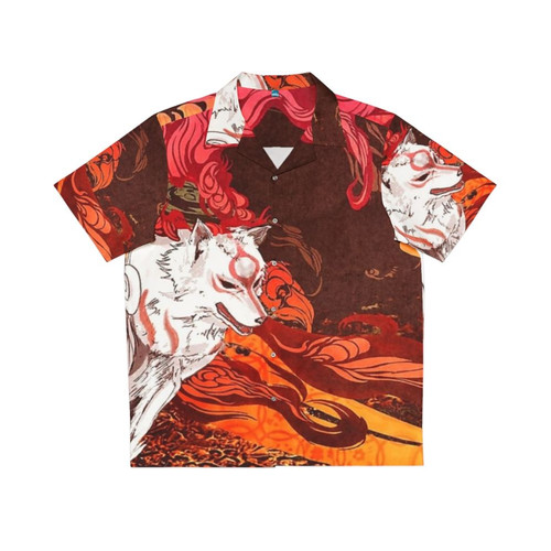 Ōkami Inspired Hawaiian Shirt with Okami Iconography and Japanese Cultural Elements