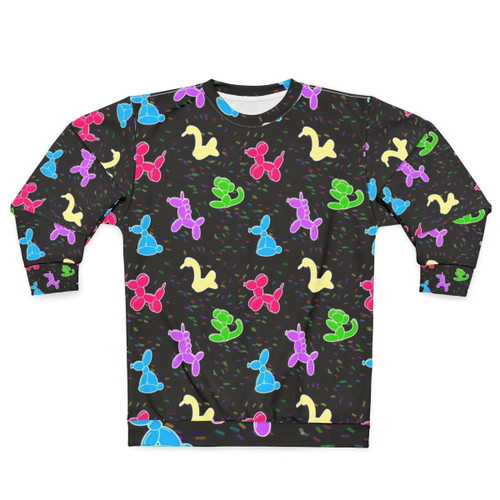Classic balloon animals printed on a black sweatshirt