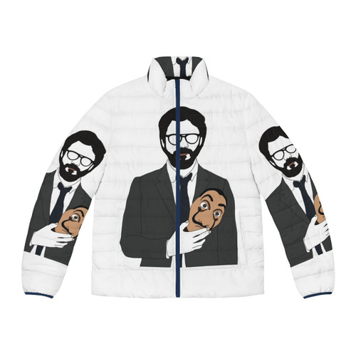 Money Heist Professor Puffer Jacket featuring the iconic character from the Netflix series