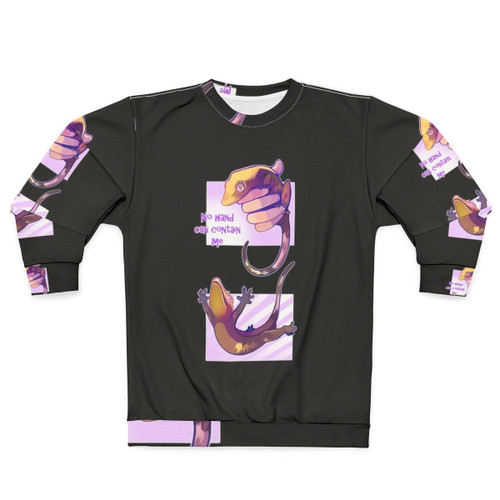 Crested Gecko Sweatshirt with "No Hand Can Contain Me" Design