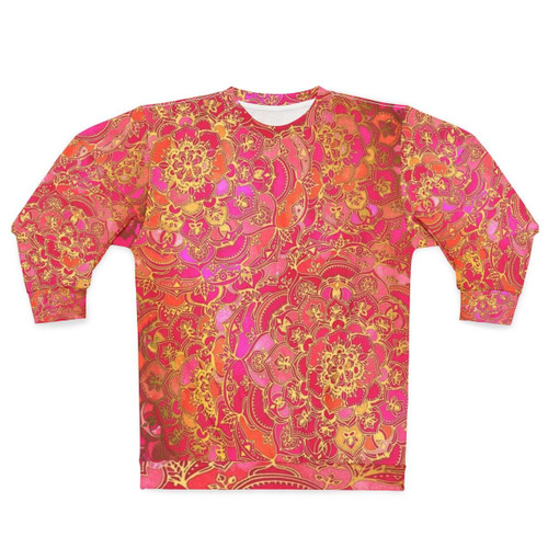 Hot pink and gold baroque floral pattern metallic boho-chic sweatshirt