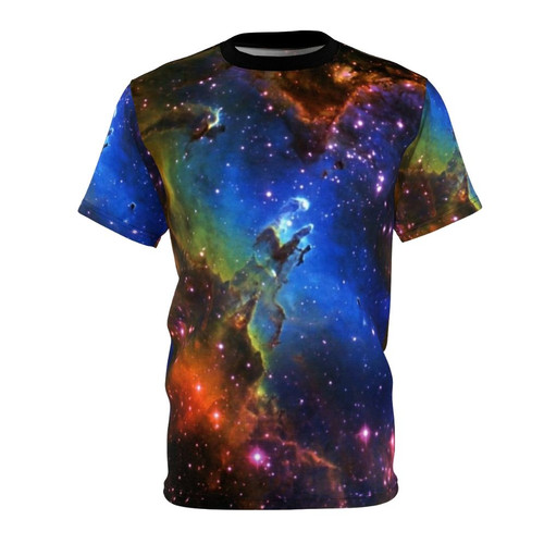 Vibrant galaxy eagle graphic printed on a high-quality black t-shirt