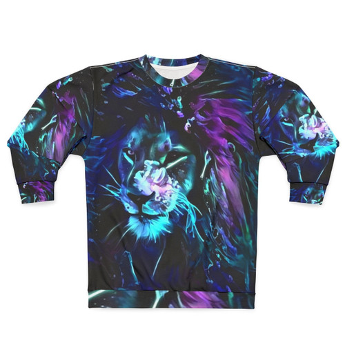 Neon lion cyber aesthetic blacklight glow sweatshirt