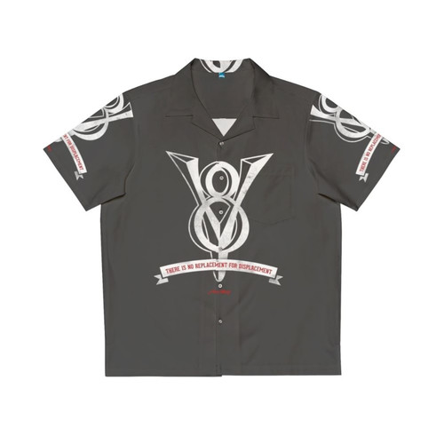 "No Replacement For Displacement" Hawaiian Shirt featuring v8 engine, hot rod, and custom muscle car designs