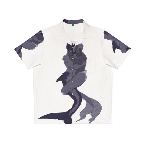 Tropical Hawaiian shirt with shirtless muscular mermen