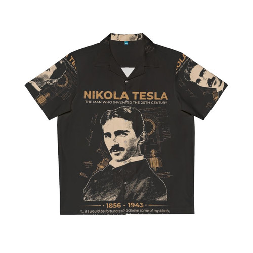 Nikola Tesla Hawaiian Shirt featuring scientific elements and futuristic pop art design