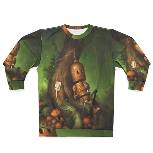 Charging robot sweatshirt with nature-themed design