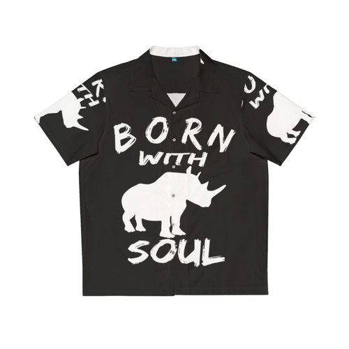 Tropical Hawaiian shirt with a nature-inspired rhino design