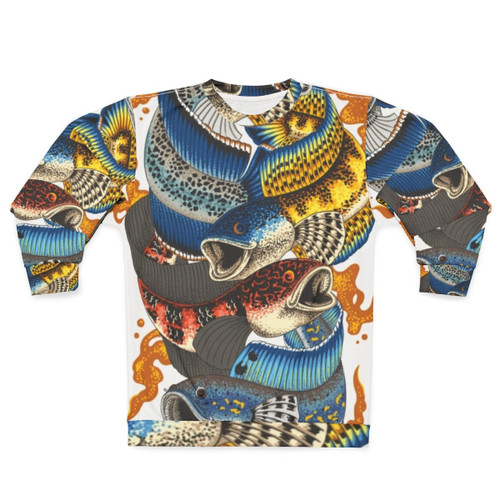 Channa Fire Ice Sweatshirt with Japanese Koi and Channa Fish Design