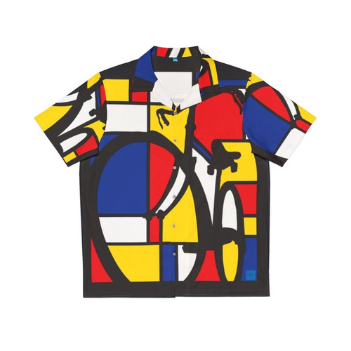 Mondrian Bicycle Art Hawaiian Shirt featuring a vintage cycling painting
