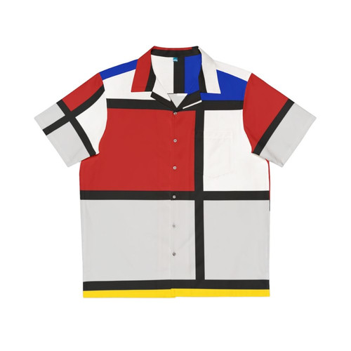 Mondriaan-inspired Hawaiian shirt with primary color geometric design