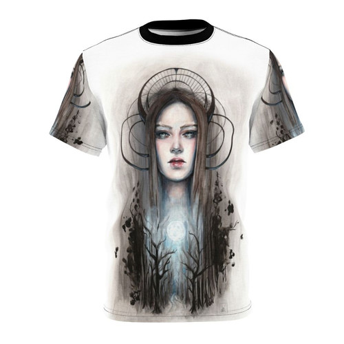 Artemis goddess graphic t-shirt featuring an acrylic and ink painting design