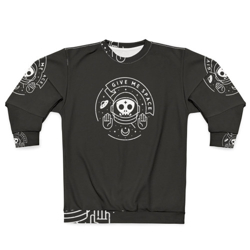 Astronomical Space Sweatshirt with Moon, UFO, and Minimalist Graphic