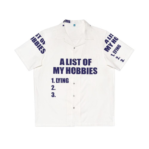 Tropical Hawaiian shirt with a list of hobbies print