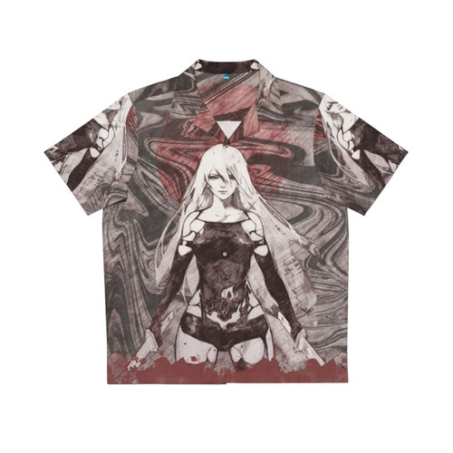 Nier Automata inspired Hawaiian shirt with a futuristic liquid marble print