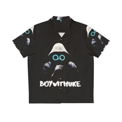 Vibrant Hawaiian-style shirt featuring a tropical design and inspired by the popular TikTok artist Boy with Uke