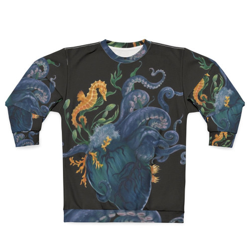 Ocean-themed sweatshirt with anatomical heart design and marine life