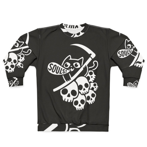 Dark gothic "Cat Got Your Soul II" sweatshirt with grim reaper and cat design