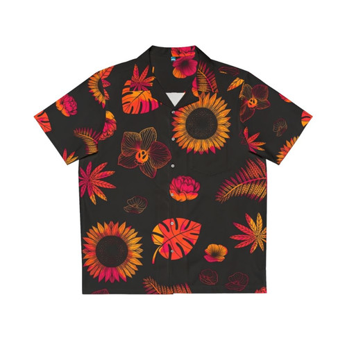 Tropical flower and leaf patterned Hawaiian shirt