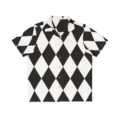Black and white harlequin diamond pattern modern Hawaiian shirt