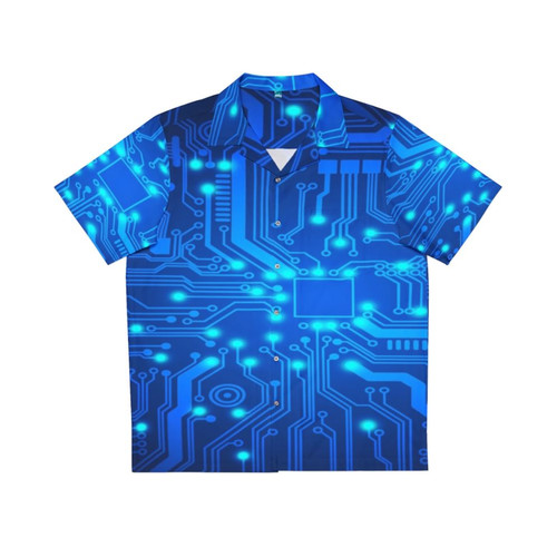 Electronic circuit Hawaiian shirt with colorful tropical patterns